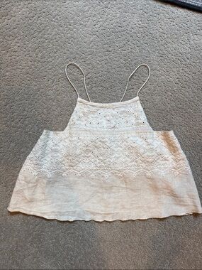 Women's Cream Eyelet Crochet Sleeveless Tank Top